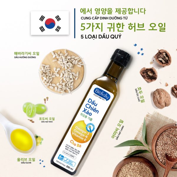 Dầu chiên xào Biobaby chiết xuất từ 5 hạt quý Dầu chiên xào Biobaby chiết xuất từ 5 hạt quý