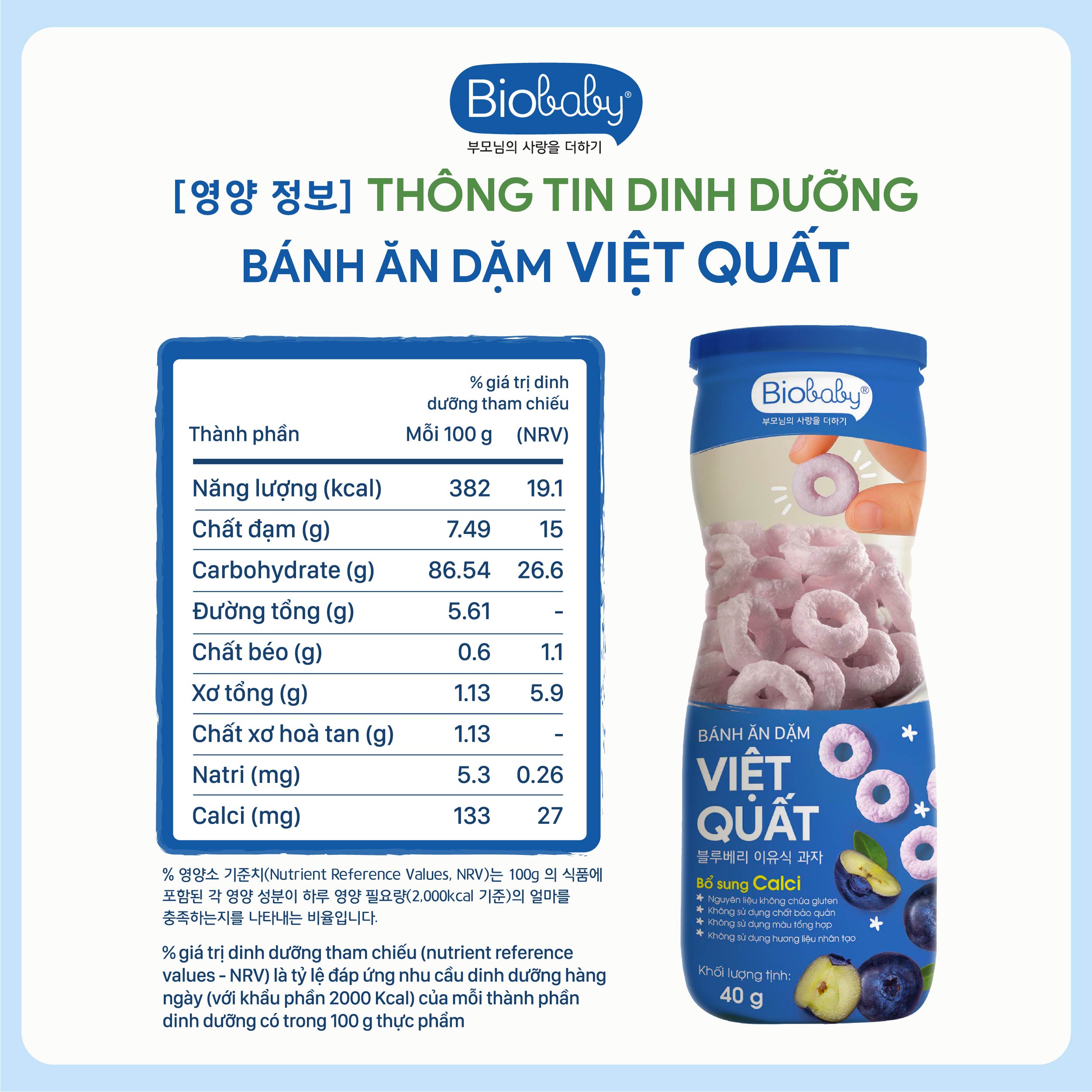 Thong tin dinh duong banh an dam Biobaby vi Chuoi Thông tin dinh dưỡng bánh ăn dặm Biobaby