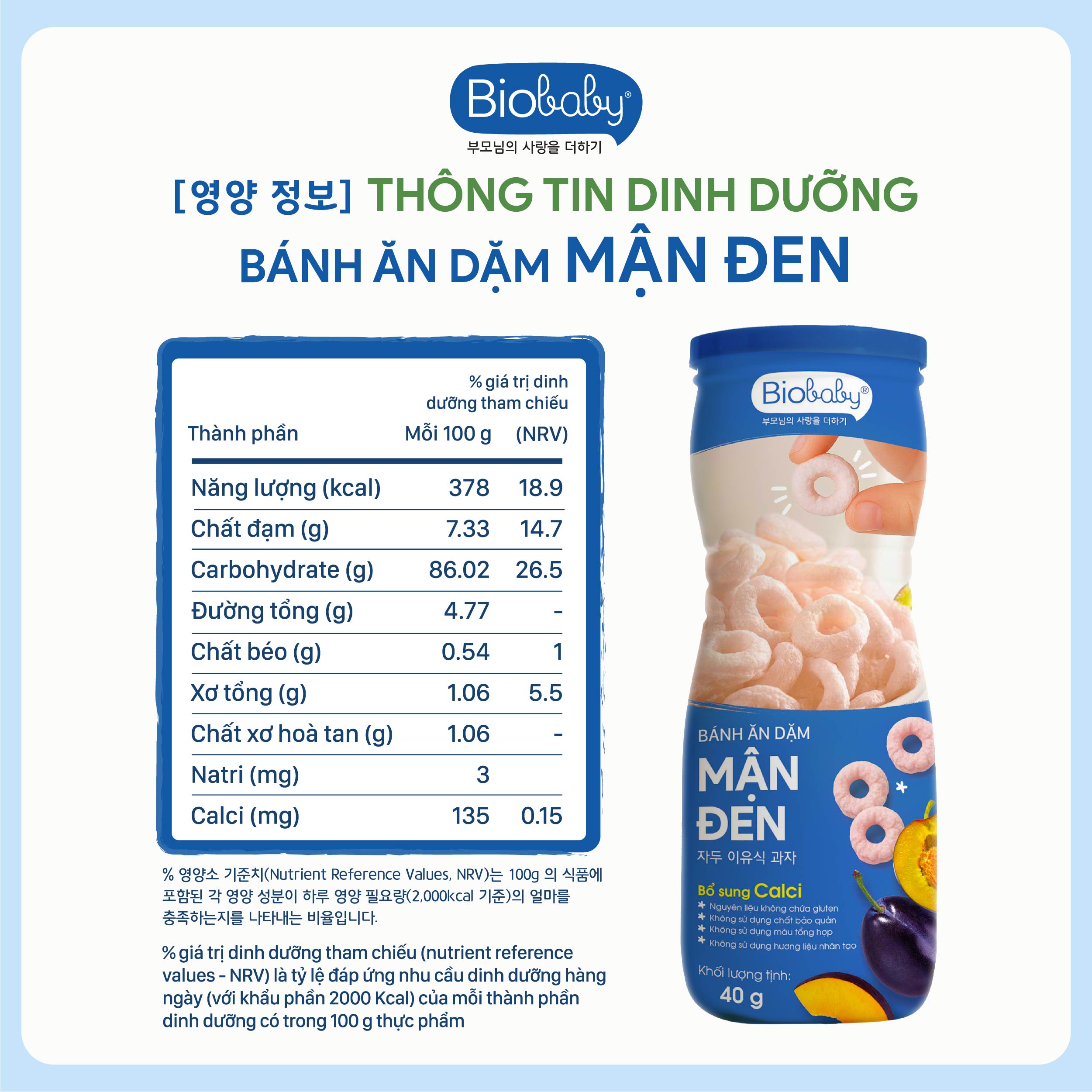 Thông tin dinh dưỡng bánh ăn dặm Biobaby vị Mận đen